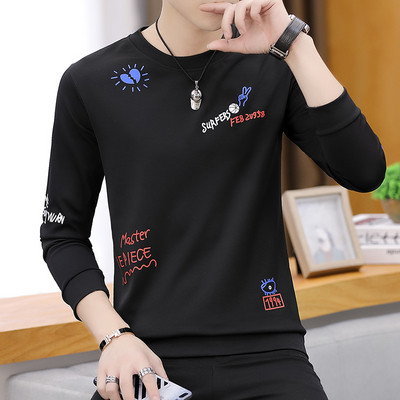 Casual ανδρική μπλούζα με πολύχρωμες εφαρμογές και μακριά μανίκια