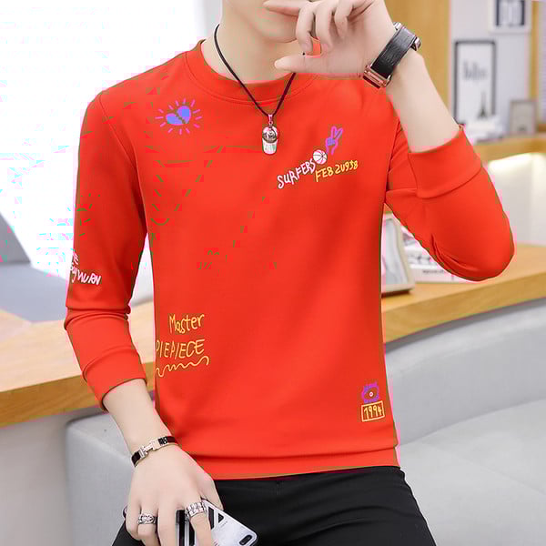 Casual ανδρική μπλούζα με πολύχρωμες εφαρμογές και μακριά μανίκια