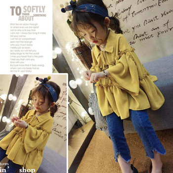 Καθημερινό  παιδικό πουκάμισο για κορίτσια με μανίκι λωτού σε κίτρινο χρώμα