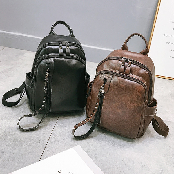 Eko bőrből készült alkalmi női hátizsák barna és fekete színben