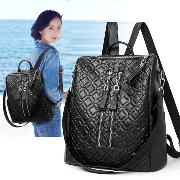 Női alkalmi hátizsák fekete színű cipzárral