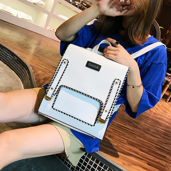 Rucsac de dama din piele ecologica alb-negru