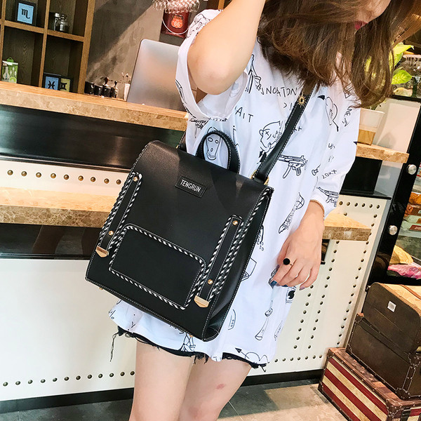 Rucsac de dama din piele ecologica alb-negru