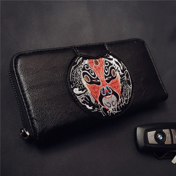 Portofel modern pentru bărbați cu broderie în negru