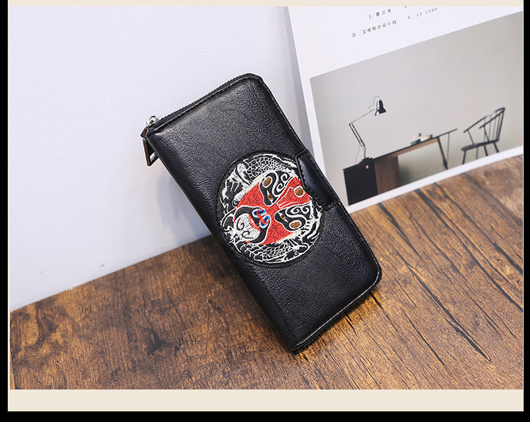Portofel modern pentru bărbați cu broderie în negru
