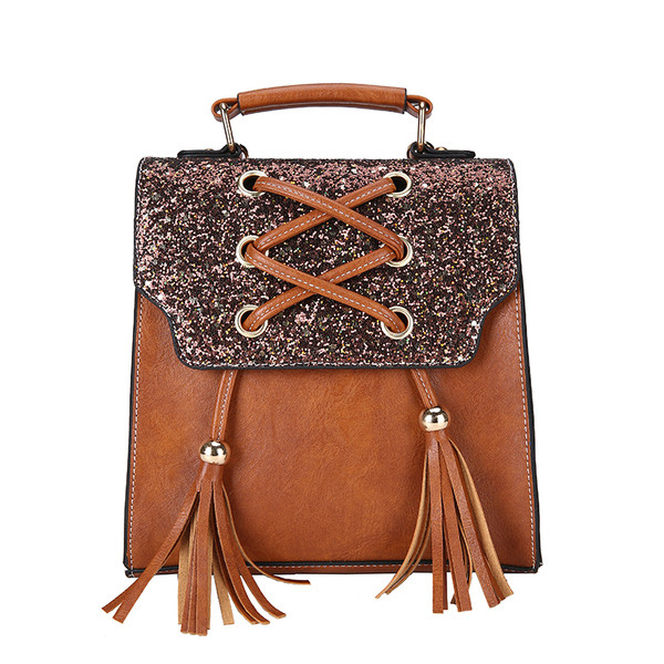 Modern női hátizsák brokáttal és keresztkötésekkel, többféle színben