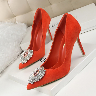 Pantofi de dama eleganti din piele intoarsa ecologica cu un element de pietre in mai multe culori