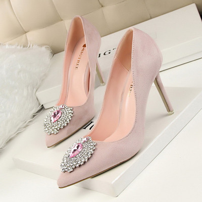 Pantofi de dama eleganti din piele intoarsa ecologica cu un element de pietre in mai multe culori