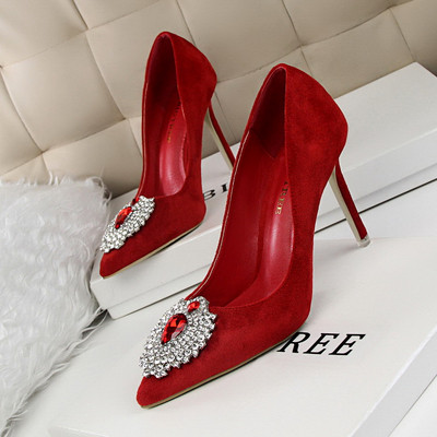 Pantofi de dama eleganti din piele intoarsa ecologica cu un element de pietre in mai multe culori