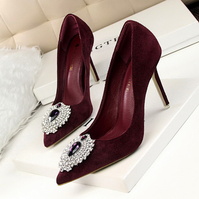 Pantofi de dama eleganti din piele intoarsa ecologica cu un element de pietre in mai multe culori