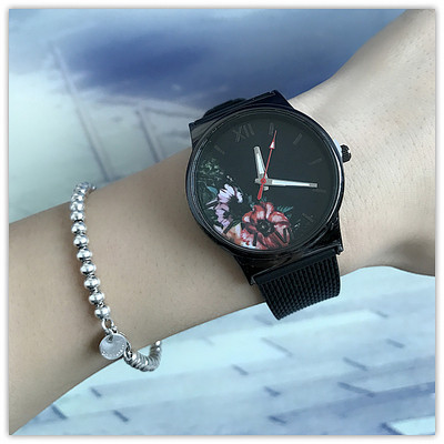 Μοντέρνο γυναικείο ρολόι σε μαύρο χρώμα με φυτικά μοτίβα - διάφορα μοντέλα