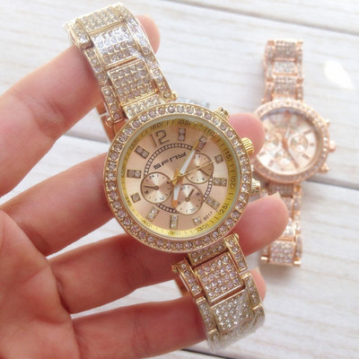 Elegáns női karóra fémlánccal, kövekkel, három színben