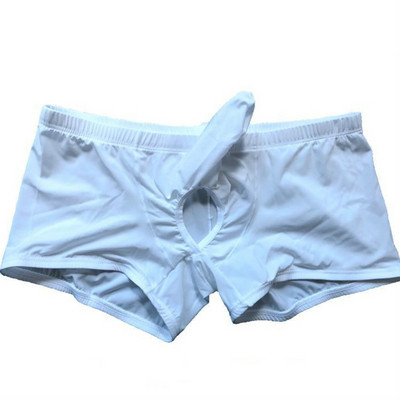 Comfortable men`s boxers with a hole in black and white