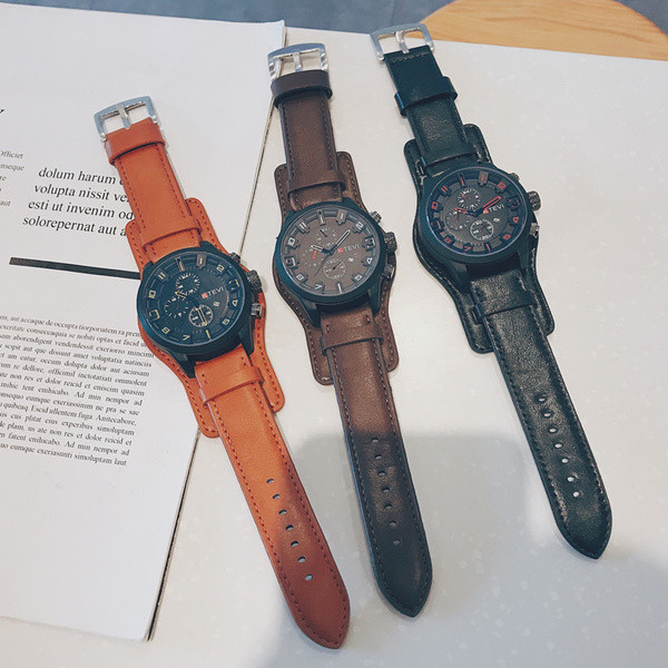 Férfi karóra öko bőr szíjjal, három színben