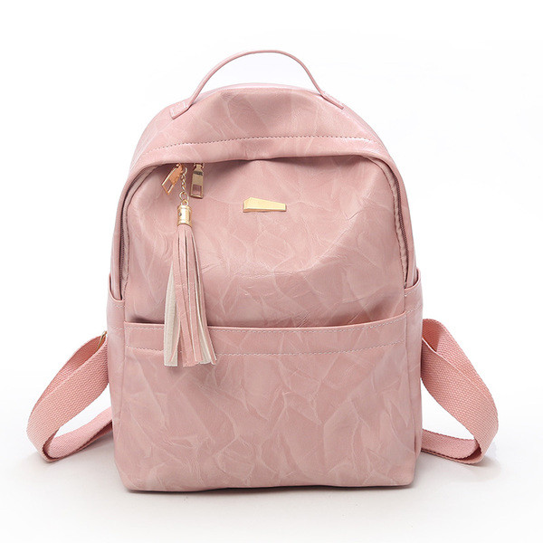 Öko bőrből készült női hátizsák bojttal, három színben