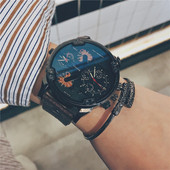 Ceas barbatesc cu curea din piele ecologica in negru si maro