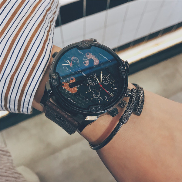 Ceas barbatesc cu curea din piele ecologica in negru si maro