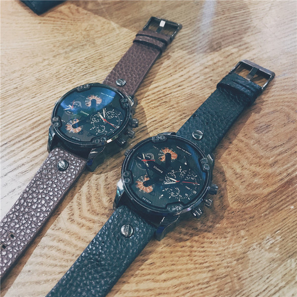 Ceas barbatesc cu curea din piele ecologica in negru si maro