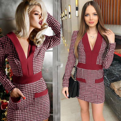 Stílusos női ruha V-nyakkal és zsebekkel több színben