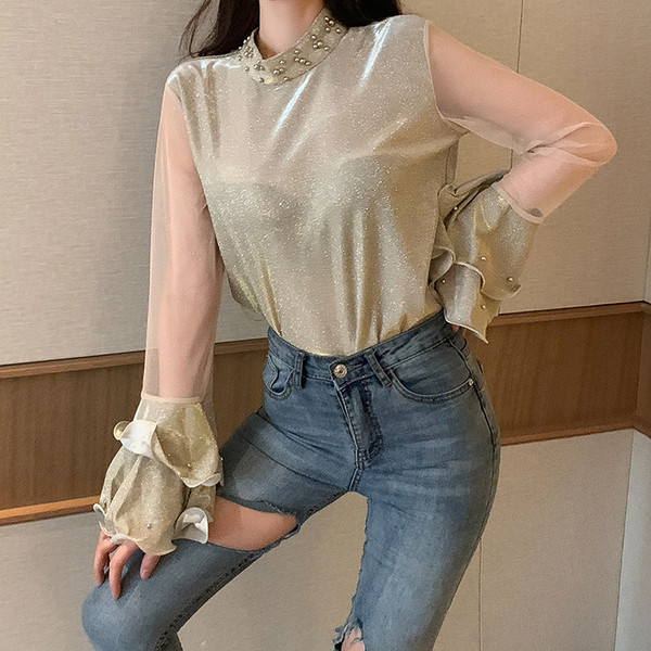 Elegáns női blúz széles ujjal, két színben