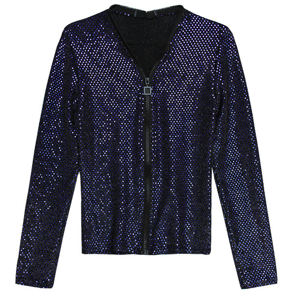 Bluză de damă modernă cu fermoar și paiete în trei culori