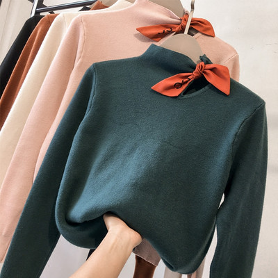 Дамски стилен пуловер с панделка в няколко цвята