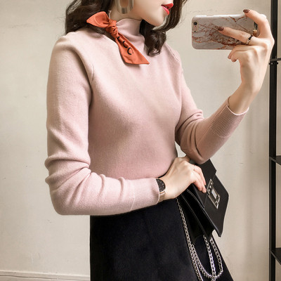 Stílusos női pulóver szalaggal több színben