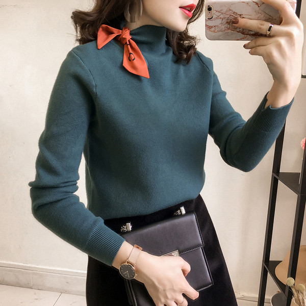 Stílusos női pulóver szalaggal több színben