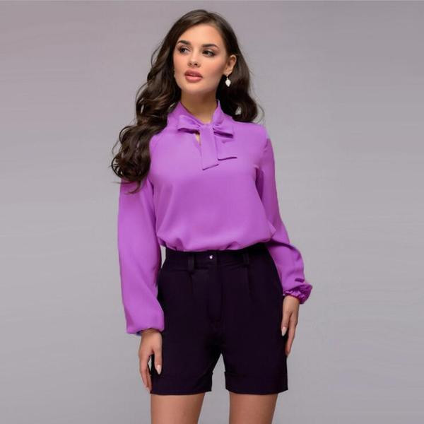 Stílusos női ing lila és rózsaszín szalaggal