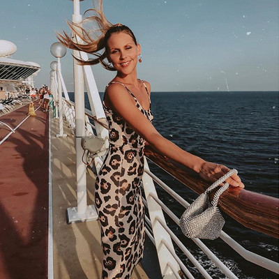 Γυναικεία μακρύ φόρεμα με λεοπάρδαλη τύπωμα και λεπτά λουριά