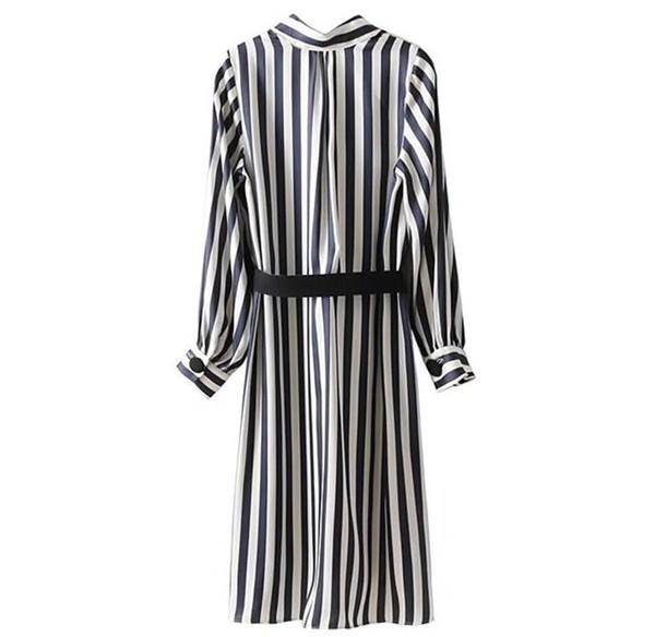Γυναικειο κομψό ριγέ φόρεμα με ζώνη