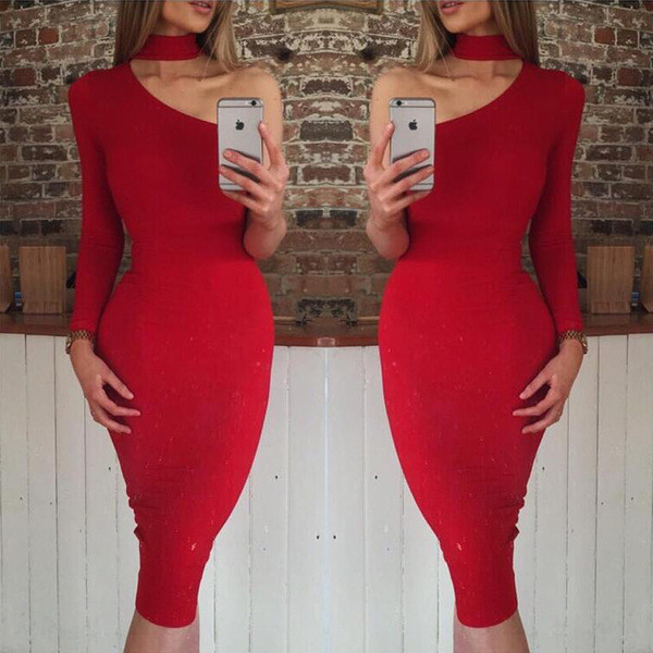 Μοντέρνο γυναικείο φόρεμα με ένα μανίκι σε διάφορα χρώματα