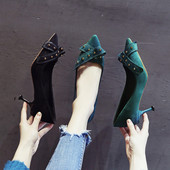 Γυναικεία κομψά ψηλά παπούτσια σε δύο χρώματα - πράσινο και μαύρο χρώμα