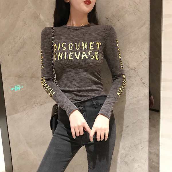 Női blúz modell Slim felirattal szürke színben