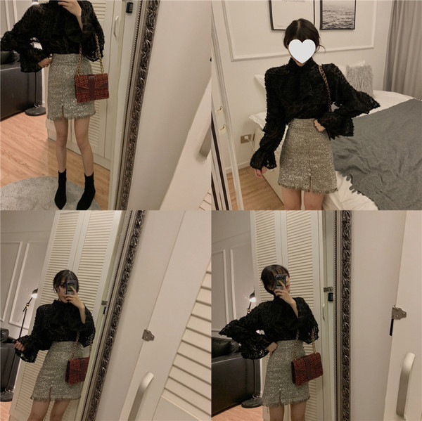 Cămașă elegantă de damă cu mâneci lotus în alb-negru