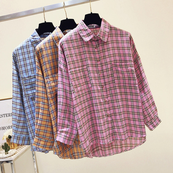 Női kockás ing rózsaszín sárga és kék színben