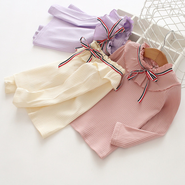 Απαλή παιδική μπλούζα σε τρία χρώματα με κορδέλα