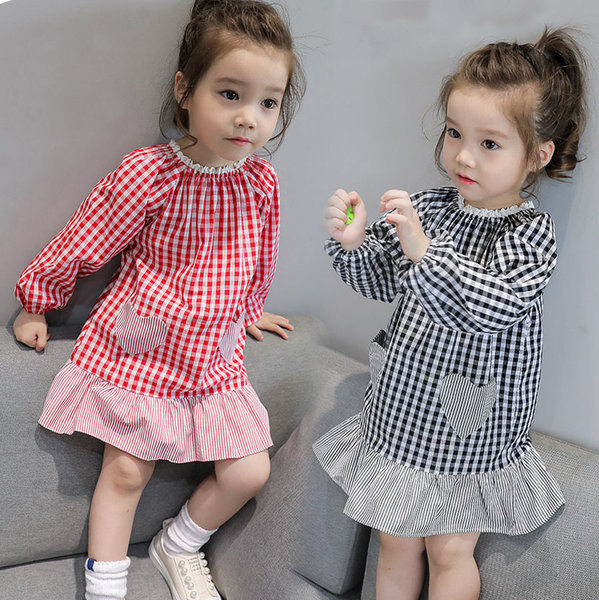 Alkalmi gyerek kockás ruha széles modell két színben