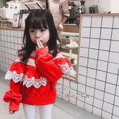 Modern gyerekblúz lányoknak elemmel - piros és kék csipke