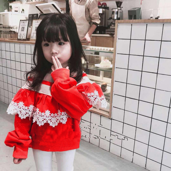 Modern gyerekblúz lányoknak elemmel - piros és kék csipke