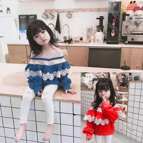 Modern gyerekblúz lányoknak elemmel - piros és kék csipke