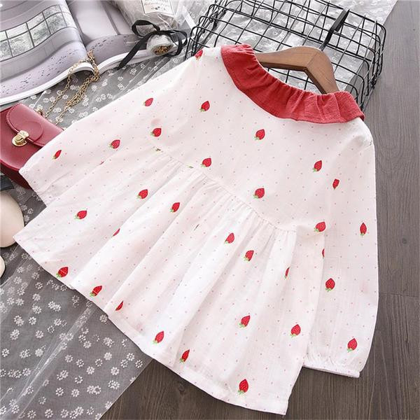 Gyermek blúz szabású modell piros gallérral és virágos motívumokkal