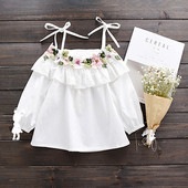 Μοντέρνο παιδικό πουκάμισο για κορίτσια με floral σχέδια σε λευκό χρώμα