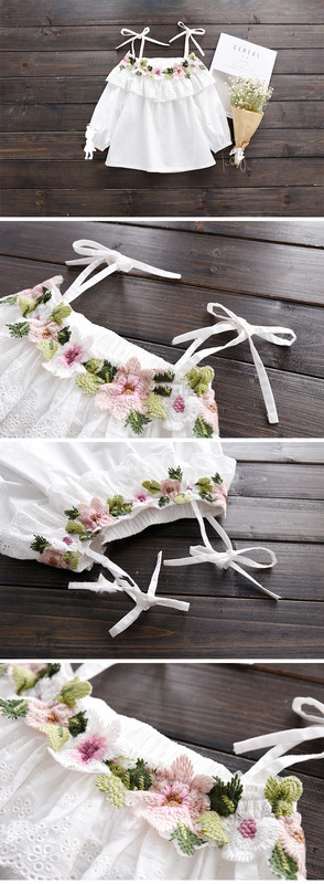 Μοντέρνο παιδικό πουκάμισο για κορίτσια με floral σχέδια σε λευκό χρώμα