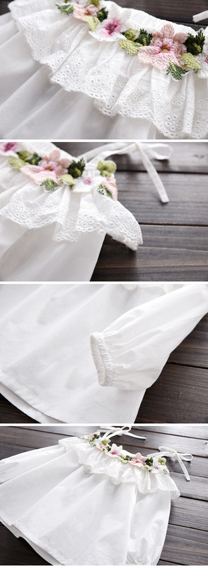 Μοντέρνο παιδικό πουκάμισο για κορίτσια με floral σχέδια σε λευκό χρώμα