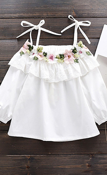 Μοντέρνο παιδικό πουκάμισο για κορίτσια με floral σχέδια σε λευκό χρώμα