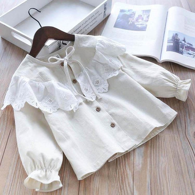 Μοντέρνο παιδικό πουκάμισο με δαντέλα σε δύο χρώματα