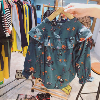 Μοντέρνο παιδικό πουκάμισο για κορίτσια με μοτίβα λουλουδιών σε δύο χρώματα