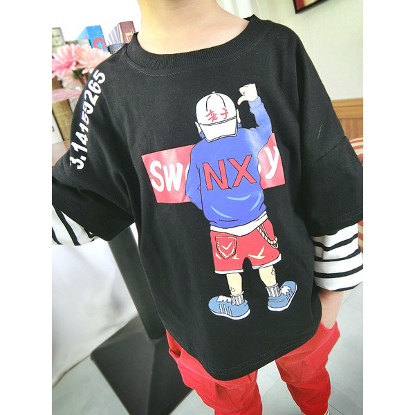 Παιδική μπλούζα για αγόρια με εφαρμογή και ριγέ μανίκια - δύο χρώματα