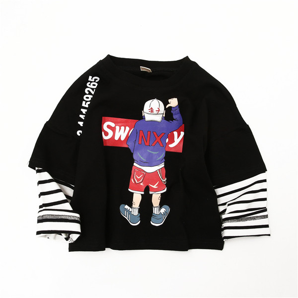 Παιδική μπλούζα για αγόρια με εφαρμογή και ριγέ μανίκια - δύο χρώματα